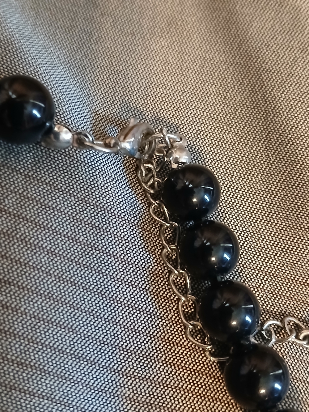 Vintage Source Unknown Black Beaded Necklace with Silver-Tone Chain